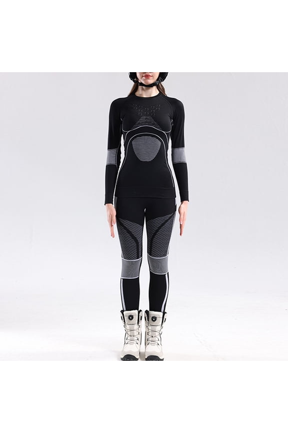 Women's Thermal Ski Set Underwear for Women Long Johns Seamless Warm Base Layer Top Bottom for Cold Weather Ski Base Layers Set Winter Clothing for Women S-XL Black