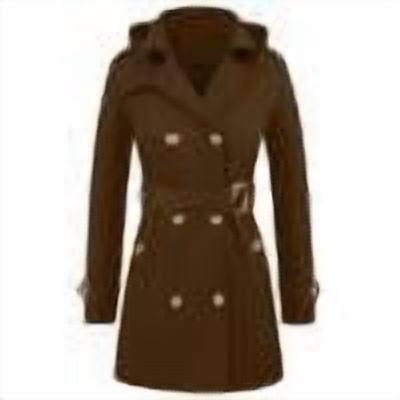 XUNKUSGA Women's Trench Coat Mid-Length Belted Overcoat Fashion Double-Breasted Classic Lapel Jackets for Women with Hood Solid Color Slim Fit Long Sleeve Fall Coats S-2XL Brown