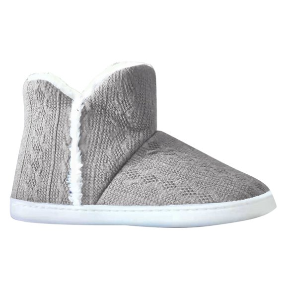 XUNKUSGA Women's Winter Bootie Fluffy Plush Lined Knit Boots for Women Warm House Shoes Non-Slip Comfortable Flat Ankle Bootie Gray