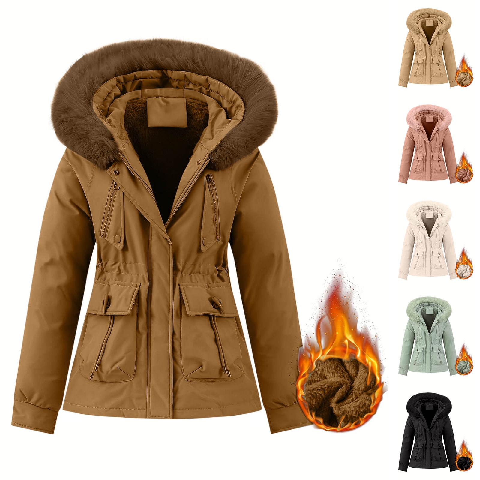 XUNKUSGA Women's Winter Coats Fleece Lined Women's Parka Coat Solid ...