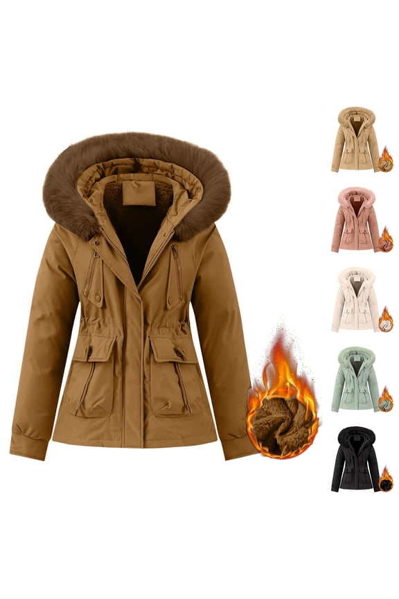 Women's Winter Coats Fleece Lined Women's Parka Coat Solid Color Cotton Padded Jacket Casual Zip Closure Winter Coats for Women with Removable Hood and Pockets M-3XL Pink