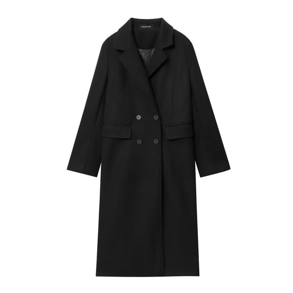 XUNKUSGA Women's Wool Coat Lapel Collar Long Sleeve Open Front Jackets for Women Loose Fit Work Casual Trench Coat Women Fashion Button Down Wool Overcoat XS-L Black