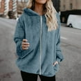 thumbnail image 1 of XUNKUSGA Women's Zip Up Hoodie Long Sleeve Soft Warm Women Jackets Fuzzy Sherpa Fleece Jacket Fluffy Comfy Solid Color Winter Clothing for Women with Pocket Zipper Outwear S-5XL Blue, 1 of 6