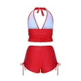 thumbnail image 1 of XUNKUSGA Womens Bathing Suits Fashion Halter Deep V Bikini Top with Removeable Padded and Drawstring Swim Shorts Two Piece Cute Ruffled Tummy Control High Waisted Swimsuits for Women S-2XL, 1 of 4