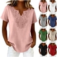thumbnail image 1 of XUNKUSGA Womens Blouses Classic Vintage Embroidered Floral Womens Tops Casual Notch V Neck Short Sleeve Loose Fit Cotton Linen Boho Tops for Women S-2XL Red, 1 of 9