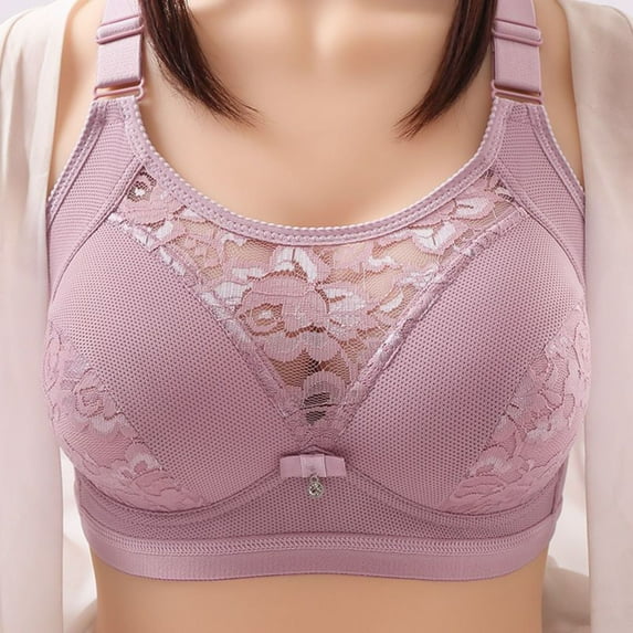 XUNKUSGA Womens Bras Soild Color Lace Anti-Slip Bralettes for Women with Support Softy Comfortable Breathable Full Coverage Bras for Women with Adjustable Straps M-3XL Purple