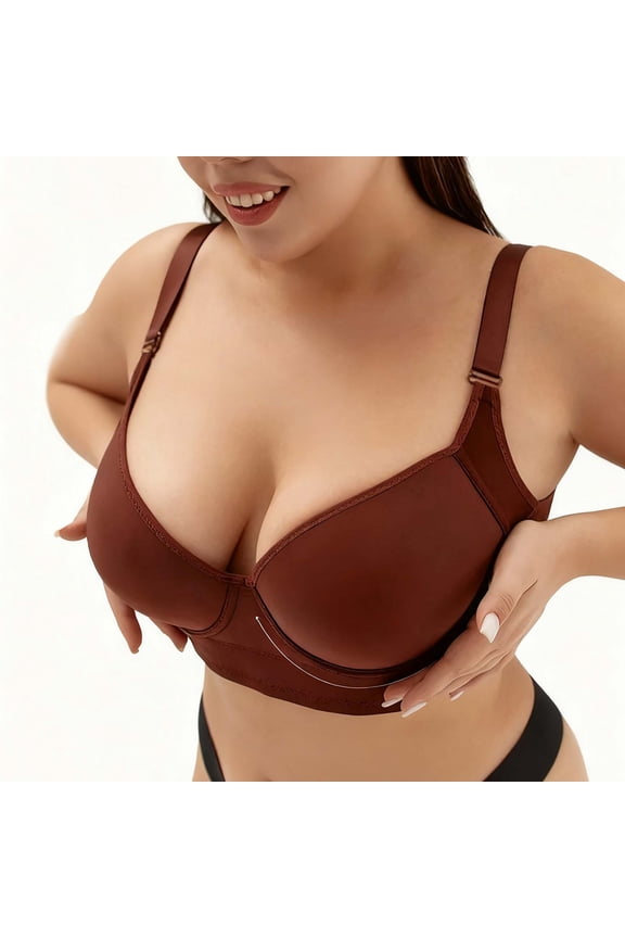 Womens Bras Super Push Up Plus Size Bras Smoothing Back Fat Bras for Women Full Coverage Wide Straps Bralettes for Women Comfortable Seamless T Shirt Bra 34-50 Brown