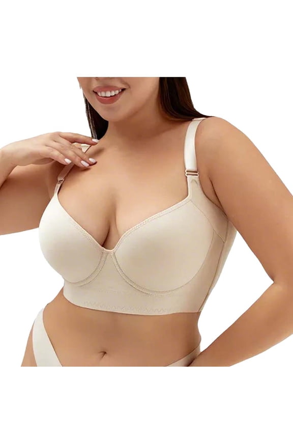 Womens Bras Super Push Up Plus Size Bras Smoothing Back Fat Bras for Women Full Coverage Wide Straps Bralettes for Women Comfortable Seamless T Shirt Bra 34-50 Beige