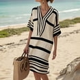 thumbnail image 1 of XUNKUSGA Womens Dresses Fashion Boho Striped V Neck Half Sleeve Dresses for Women Lazy Casual Vacation Summer Dress Relaxed Lightweight Womens Sundresses,Black, 1 of 8