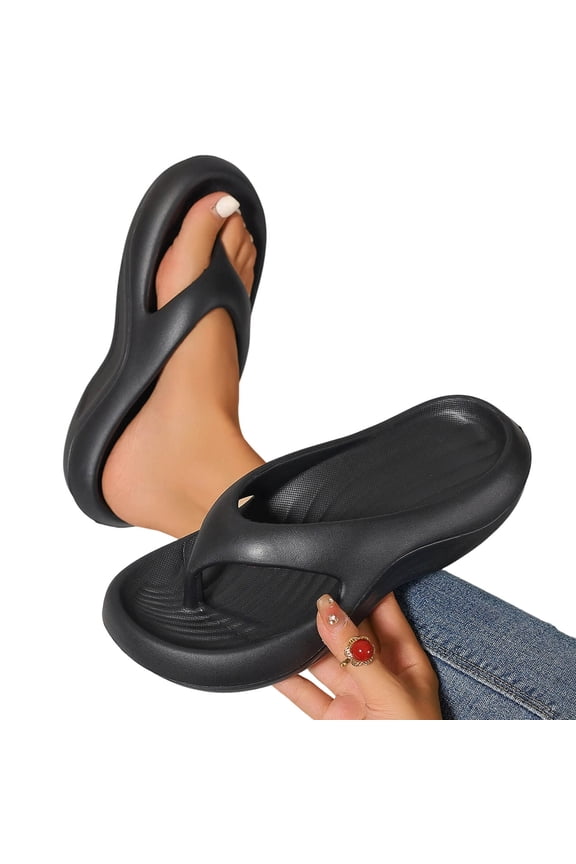 Womens Flip Flops Casual Lightweight Soft Arch Support Thick Sole Anti Slip Beach Flip Flops Sandals Comfortable EVA Cloud Thong Sandals for Outdoor,Black,5.5