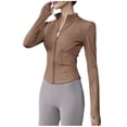 thumbnail image 1 of XUNKUSGA Womens High Elastic Sports Jacket Standing Collar Slim Yoga Top Womens Long Sleeved Standing Collar Top Shirt Brown, 1 of 3