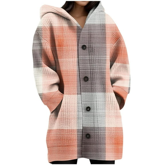 XUNKUSGA Womens Hooded Cardigan Fashion Color Block Long Women's Jackets Knitted Long Sleeved Button Up Cardigans for Women Trendy Loose Casual Hooded Sweatshirts with Pocket Orange