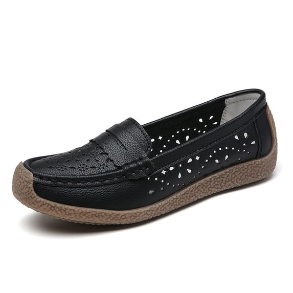 XUNKUSGA Womens Loafers Natural Comfort Walking Shoes Fashion Hollow Breathable Slip On Shoes Women Business Casual Flats Shoes for Women 6-8.5,Black