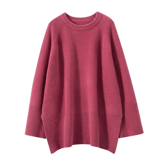 XUNKUSGA Womens Oversized Sweaters Loose Casual Drop Shoulder Long Sleeve Pullover Sweater Trendy Slouchy Crew Neck Womens Sweaters Solid Color Womens Fall Sweaters Pink