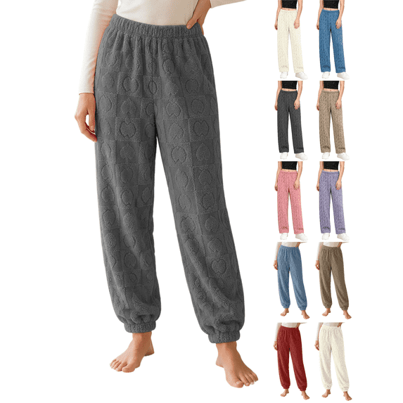 XUNKUSGA Womens Pajama Pants Winter Warm Fuzzy Fleece Cozy Pants for Women Loose Casual Elastic High Waist Cinch Bottom Women's Sleepwear Thermal Winter Fall Plush Pj Pants Free Size
