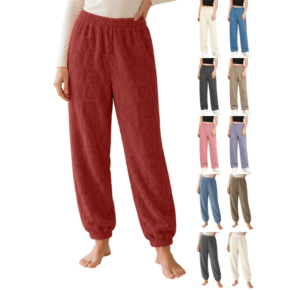XUNKUSGA Womens Pajama Pants Winter Warm Fuzzy Fleece Cozy Pants for Women Loose Casual Elastic High Waist Cinch Bottom Women's Sleepwear Thermal Winter Fall Plush Pj Pants Free Size