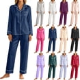 thumbnail image 1 of XUNKUSGA Womens Pajama Sets Classic Solid Color Satin Silk 2 Piece Sets for Women Notch Collar Long Sleeve Button Down Pjs Set with Pants Soft Loungewear Sets Gray XL, 1 of 7