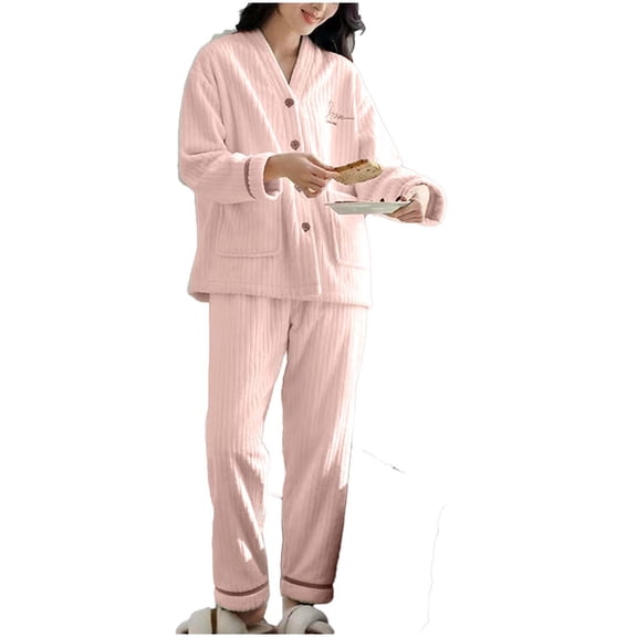 XUNKUSGA Womens Pajamas Set Soft Flannel Women's Sleepwear Winter Cozy Pjs Sets for Women Casual Long Sleeve V-Neck Button Down Loungewear Pajama Set