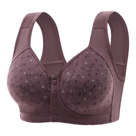XUNKUSGA Womens Plus Size Bras Lace Front Snap Closure Wireless Bras Floral Soft Cotton Oversize Bralette for Older Women