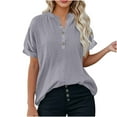 thumbnail image 1 of XUNKUSGA Womens Plus Size Tops Oversized Crew Neck Cotton Linen Tops Short Sleeve V Neck Button-Down Shirts Casual Breathable Tee Shirts S-5XL, 1 of 5