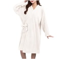 thumbnail image 1 of XUNKUSGA Womens Robe Lace Up Bath Robe Thickened Long Sleeve Bathrobes for Women Soft Lightweight Solid Color Robes for Women Knee Length House Coat Beige, 1 of 4