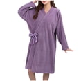 thumbnail image 1 of XUNKUSGA Womens Robe Lace Up Bath Robe Thickened Long Sleeve Bathrobes for Women Soft Lightweight Solid Color Robes for Women Knee Length House Coat Purple, 1 of 4