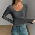 thumbnail image 1 of XUNKUSGA Womens Shirts Scoop Neck Long Sleeve Shirts for Women Solid Color Casual Basic Tops for Woman Slim Fitted Fashion Clothing M-2XL, 1 of 3