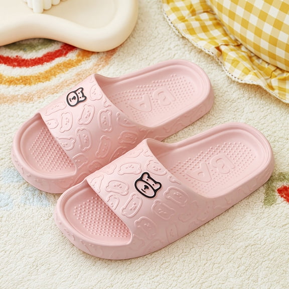 XUNKUSGA Womens Slippers Cute Bear Pattern Slide Slippers Classic Couple Bathroom House Shoes For Men & Women Comfortable Soft Non-Slip Shower Sandals for Women 5.5-10.5 Pink