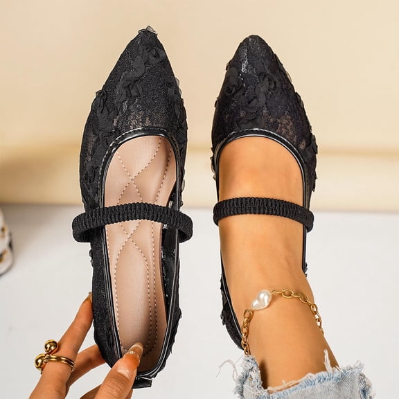 XUNKUSGA Womens Slippers Fashion Lace Pointed Toe Slip On Women Mules Comfortable Backless Closed-Toe Slide Sandals Casual Solid Color Versatile Loafers Flat Shoes 5.5-9.5 Black