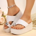 thumbnail image 1 of XUNKUSGA Womens Slippers Summer Fashion Rhinestone Toe Ring Slippers for Women Classic Open Toe High Heel Thick Sole Womens Sandals 5.5-9.5,Silver, 1 of 8