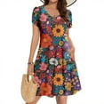 thumbnail image 1 of XUNKUSGA Womens Summer Dress Classic Short Sleeve V Neck Swing Dress Fashion Floral Ruffle Sundresses for Women Loose Soft Beach Mini A-Line Shirt Dress with Pockets S-2XL Multicolor, 1 of 7