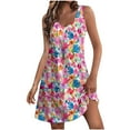 thumbnail image 1 of XUNKUSGA Womens Sundresses Casual V Neck Loose Beach Sundress Sleeveless Mini Dresses with Pockets Floral A-Line Dresses, 1 of 7