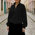 thumbnail image 1 of XUNKUSGA Womens Sweatshirt Fuzzy Fleece Sherpa Pullover Top Long Sleeve Half-Zip Sweatshirt for Women Solid Color Winter Fleece Jacket with Pockets S-2XL Black, 1 of 7