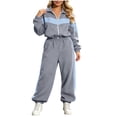 thumbnail image 1 of XUNKUSGA Womens Sweatsuits 2 Piece Set Fashion Color Block Zip Up Tracksuits for Women Set Long Sleeve Jacket and Jogger Pants Two Piece Sets for Women Striped Airport Outfits for Women,Size L, 1 of 7