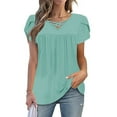 thumbnail image 1 of XUNKUSGA Womens Tops Fashion V Neck Front Criss Cross Blouses for Women Cute Petal Short Sleeve Going Out Tops Flowy Pleated Women's Tunics Casual Soild Color Womens Blouses S-3XL Green, 1 of 6