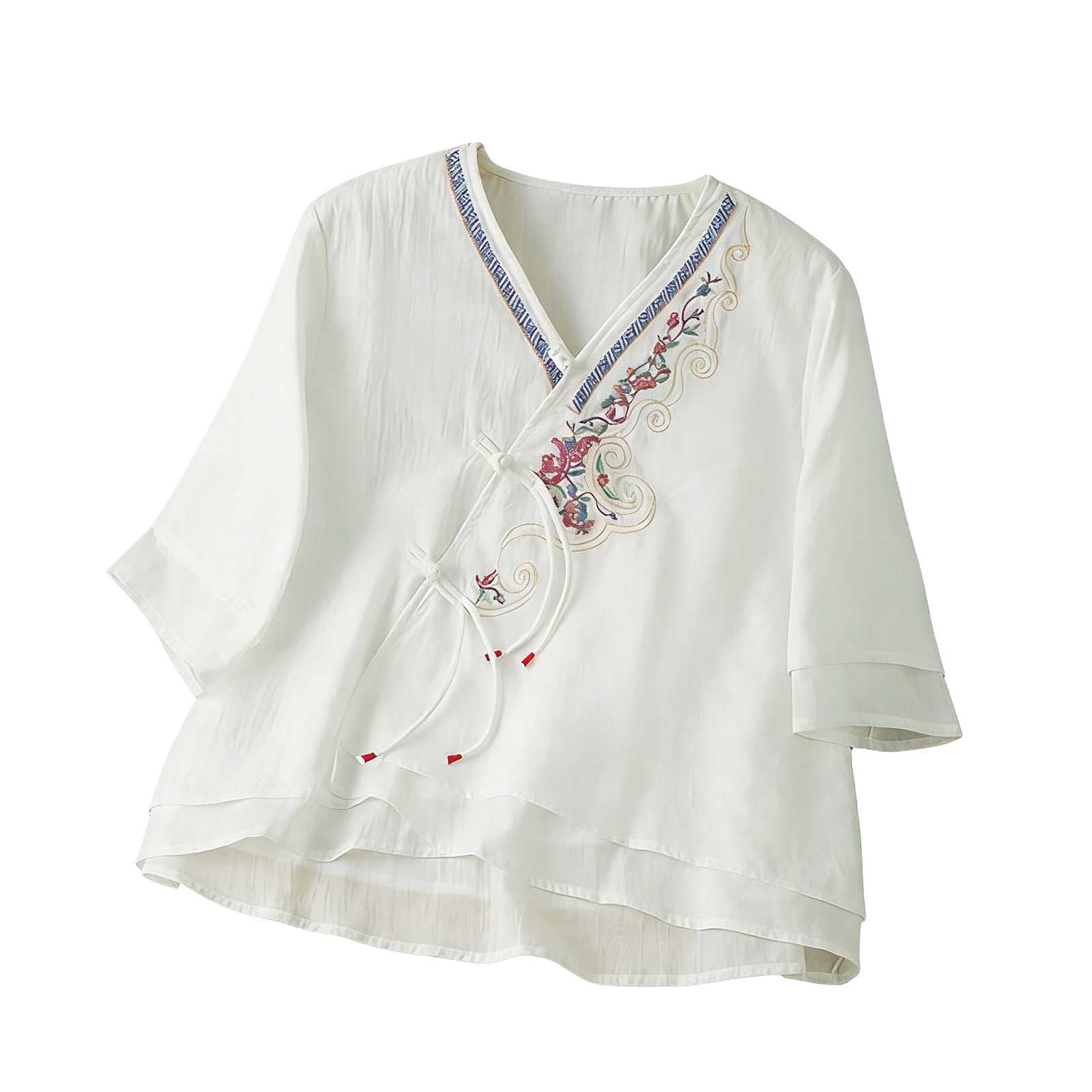 XUNKUSGA Womens Tops Loose 3/4 Sleeve Cotton Linen Shirts for Women ...