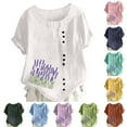thumbnail image 1 of XUNKUSGA Womens Tops Oversized Crew Neck Short Sleeve Women's Blouses Soft Comfortable Cotton Linen Boho Tops for Women Fashion Printed Going Out Tops S-2XL Green, 1 of 5