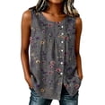 thumbnail image 1 of XUNKUSGA Womens Tops Soft Cotton Linen Tunic Tops Fashion Floral Crew Neck Side Button Down Slit Tank Tops Casual Sleeveless Loose Pullover Top for Daily Wear,L, 1 of 6