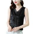 thumbnail image 1 of XUNKUSGA Womens Tops Soild Color Lace V-Neck Sleeveless Pullover Top Casual Round Neck Jacquard Camisole Tops for Women Simple Comfortable Tank Tops M-4XL,Black, 1 of 5