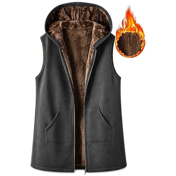 XUNKUSGA Womens Vest Winter Thick Warm Sherpa Fleece Lined Hooded Vest Women Cozy Warm Plush Full Zip Sleeveless Jacket Soft Cotton Mid‑Length Casual Outerwear with Pockets,Gray,Size L