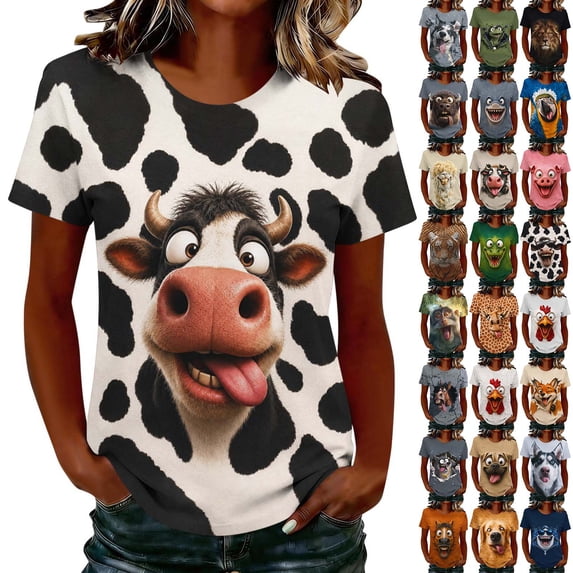 XUNKUSGA Womens and Mens Graphic T-Shirts Halloween Funny Animal Print Women's Tops Casual Lightweight Crewneck Short Sleeve T Shirts for Adults L