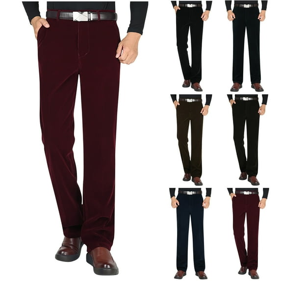 XUNKUSGA Work Pants for Men Classic Fit Stretch Corduroy Men's Pants Expandable Waist Flat-Front Pants for Men Solid Color High Waist Mens Dress Pants S-4XL Brown