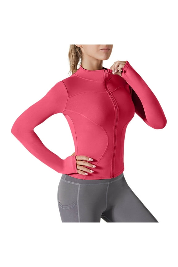 Yoga Jacket Women Full Zip Long Sleeve Slim Fit Track Jacket Lightweight UV Protection Clothing Hiking Fishing Outdoor with Inner and Outer Pockets and Thumb Holes