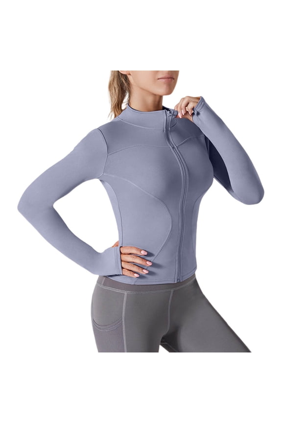Yoga Jacket Women Full Zip Long Sleeve Slim Fit Track Jacket Lightweight UV Protection Clothing Hiking Fishing Outdoor with Inner and Outer Pockets and Thumb Holes