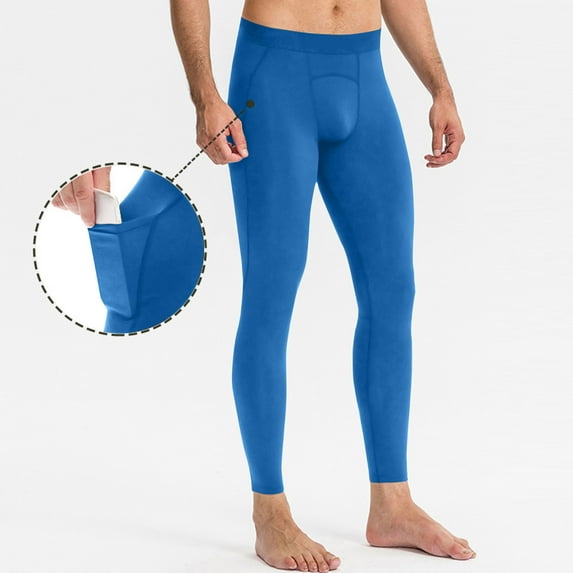 XUNKUSGA Yoga Pants Soft Lightweight Mens Leggings for Sports Casual High Waisted No Front Seam Mens Workout Pants Soild Color Running Gym Mens Running Tights with Pockets S-2XL Blue