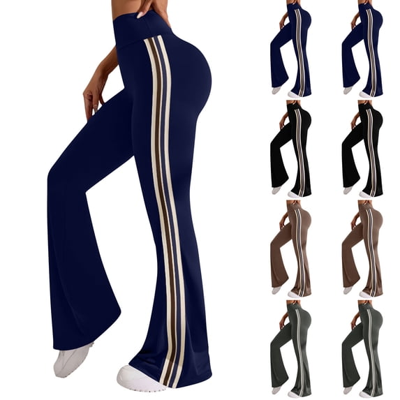 XUNKUSGA Yoga Pants Women Fashion High Waisted Tummy Control Side Stripe Stretchy Pants Comfortable Casual Wide Leg Bell Bottom Pants for Women,Coffee,2XL