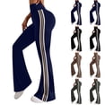 thumbnail image 1 of XUNKUSGA Yoga Pants Women Fashion High Waisted Tummy Control Side Stripe Stretchy Pants Comfortable Casual Wide Leg Bell Bottom Pants for Women,Navy,S, 1 of 10