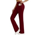 thumbnail image 1 of XUNKUSGA Yoga Pants Women Fashion Solid Color Yoga Pants with Pockets Casual Elastic Waist Women's Pants Comfortable High Stretchy Tummy Control Bootcut Leggings for Women S-2XL Red, 1 of 6