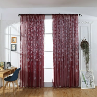 XUNRYAN Christmas Livingroom Curtains Snowflake Curtians Home Decorations Holiday Sheer Curtains Decor Long Winter Valance Xmas Backdrop Drape(Wine) Clearance Sale