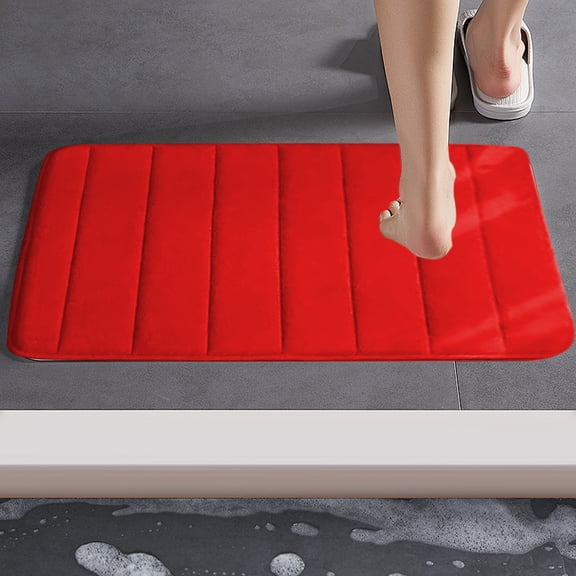 XUNRYAN Memory Foam Bath Floor Rug,Soft Non-Slip Absorbent Shower Floot Mat,Quick Dry Bathroom Rug,Thick Tub Shower Carpet,Machine Washable(Red) Clearance Sale